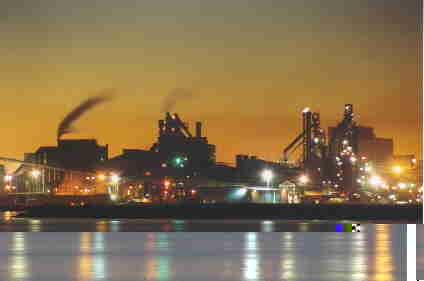 Newcastle Steelworks at night viewed from Kooragang Island.