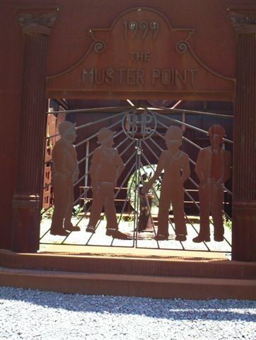 The Muster Point, from the southern or rear entrance. The gate symbolises workers at the gate.