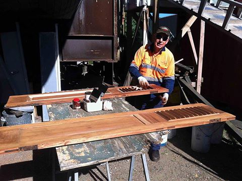 All the cedar doors on the ship have been restored by Richard and members of Wangi mens shed and are being lacquered by Peter Sherlock as they are installed back on the ship. Work is progressing well for a re-launch later in the year.

